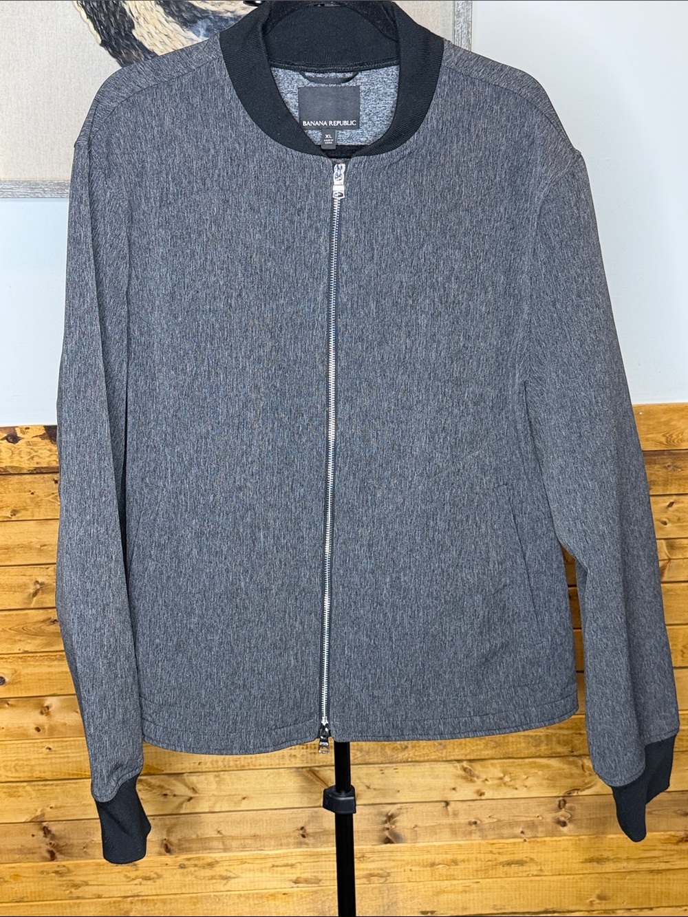 Banana Republic Gray Bomber Jacket with Black Trim